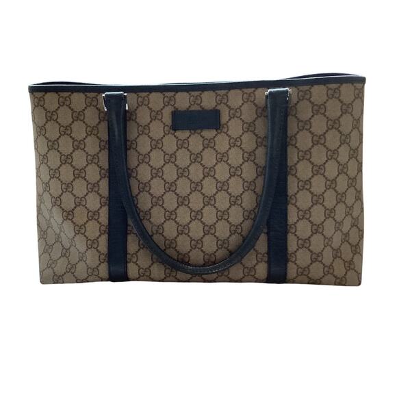 Authentic VINTAGE Gucci GG Supreme Brown Canvas Blue Leather Large Tote - Picture 1 of 11